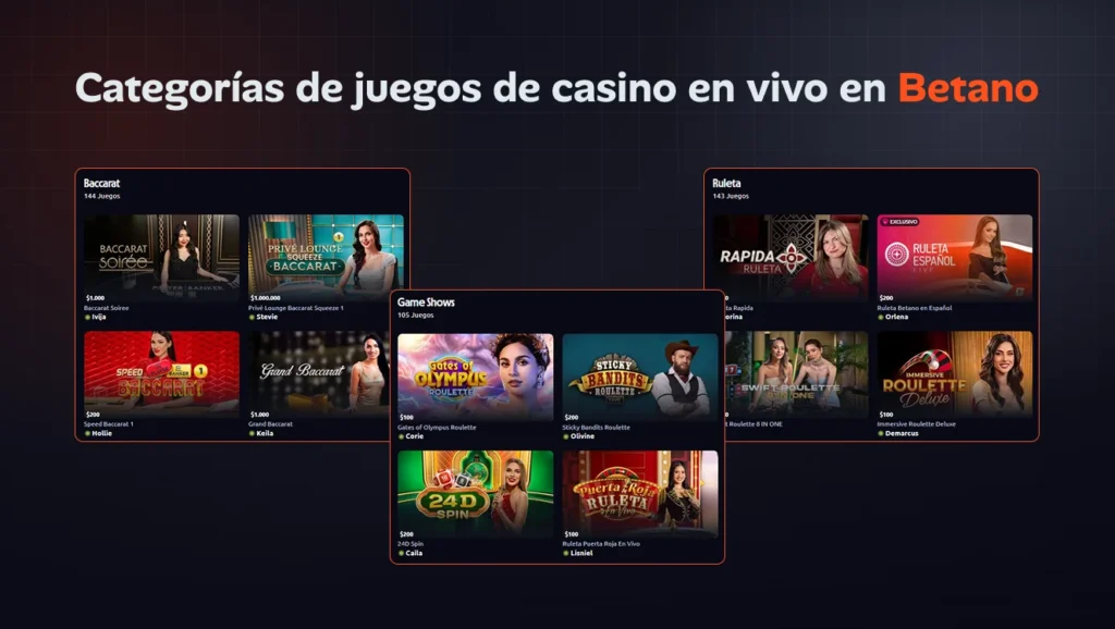 Categorías de juegos de casino en vivo en Betano