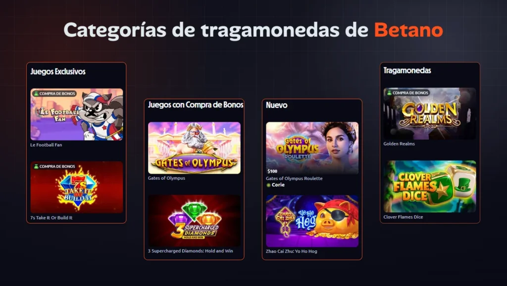 Categorías de tragamonedas en Betano Casino
