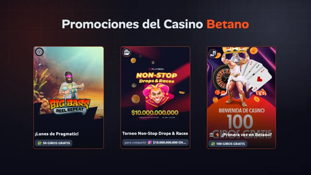 Promociones del Casino Betano con torneos y giros gratis
